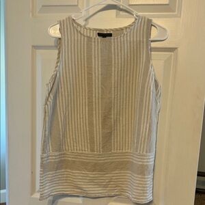 For Cynthia Beige Striped Sleeveless Blouse linen blend